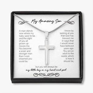 All Grown Up stainless steel cross necklace front