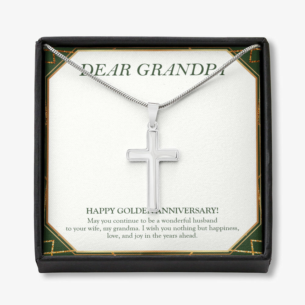 Joy In The Years Ahead stainless steel cross necklace front