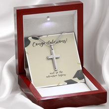 Load image into Gallery viewer, Adventure begins stainless steel cross premium led mahogany wood box
