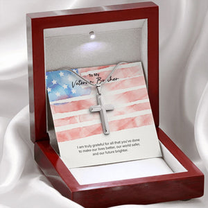 You Make Our Lives Better stainless steel cross premium led mahogany wood box
