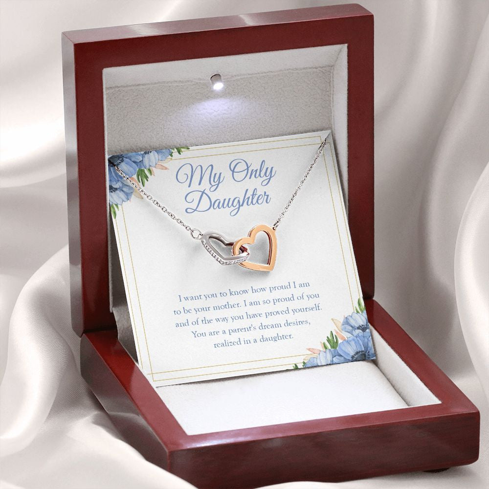 Parent's Dream Desires interlocking heart necklace premium led mahogany wood box
