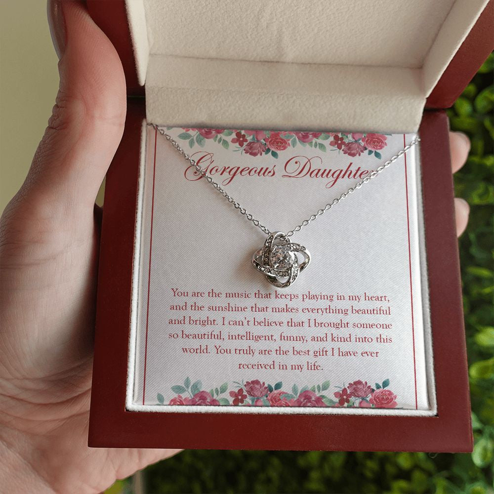 Our Beautiful Sunshine love knot necklace luxury led box hand holding