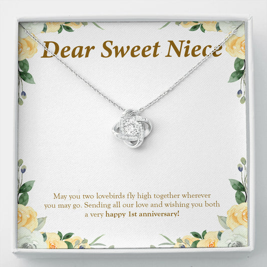 Two Lovebirds love knot necklace front