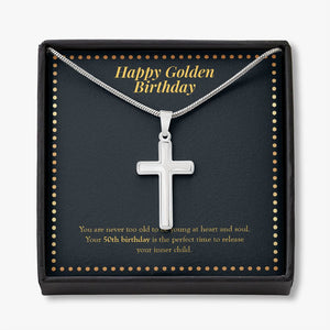 Your Inner Child stainless steel cross necklace front