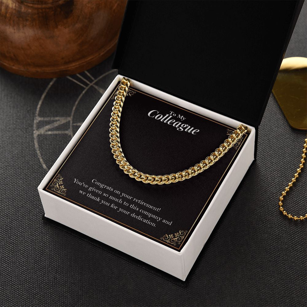 Thank You For Your Dedication cuban link chain gold box side view