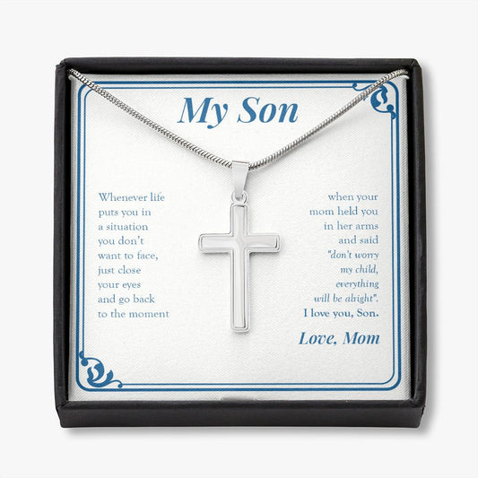 Everything Will Be Alright stainless steel cross necklace front
