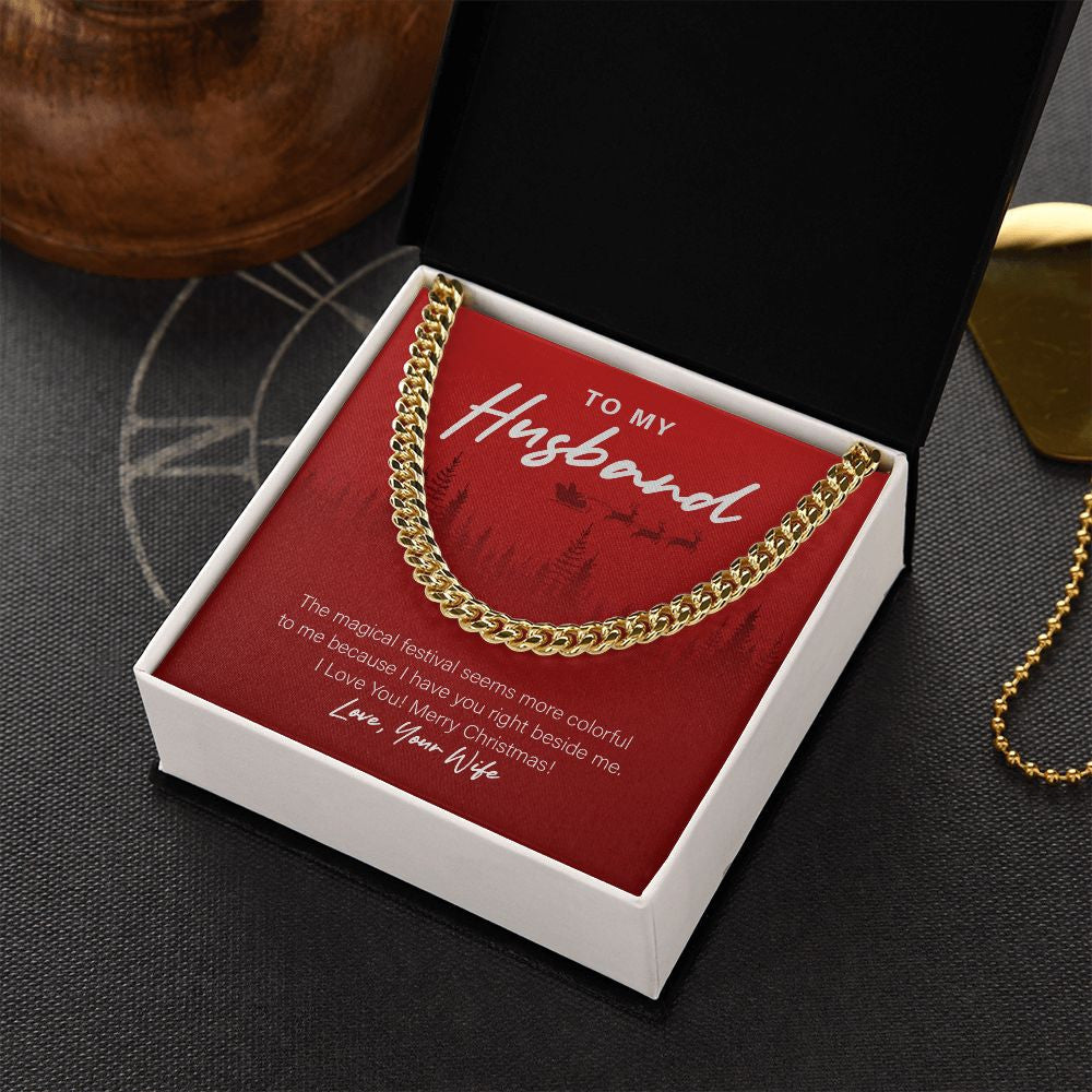 Colorful Magical Festival cuban link chain gold box side view