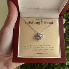 Load image into Gallery viewer, But Only The Lucky One love knot necklace luxury led box hand holding
