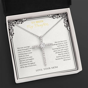 Blessings To Family cz cross necklace close up