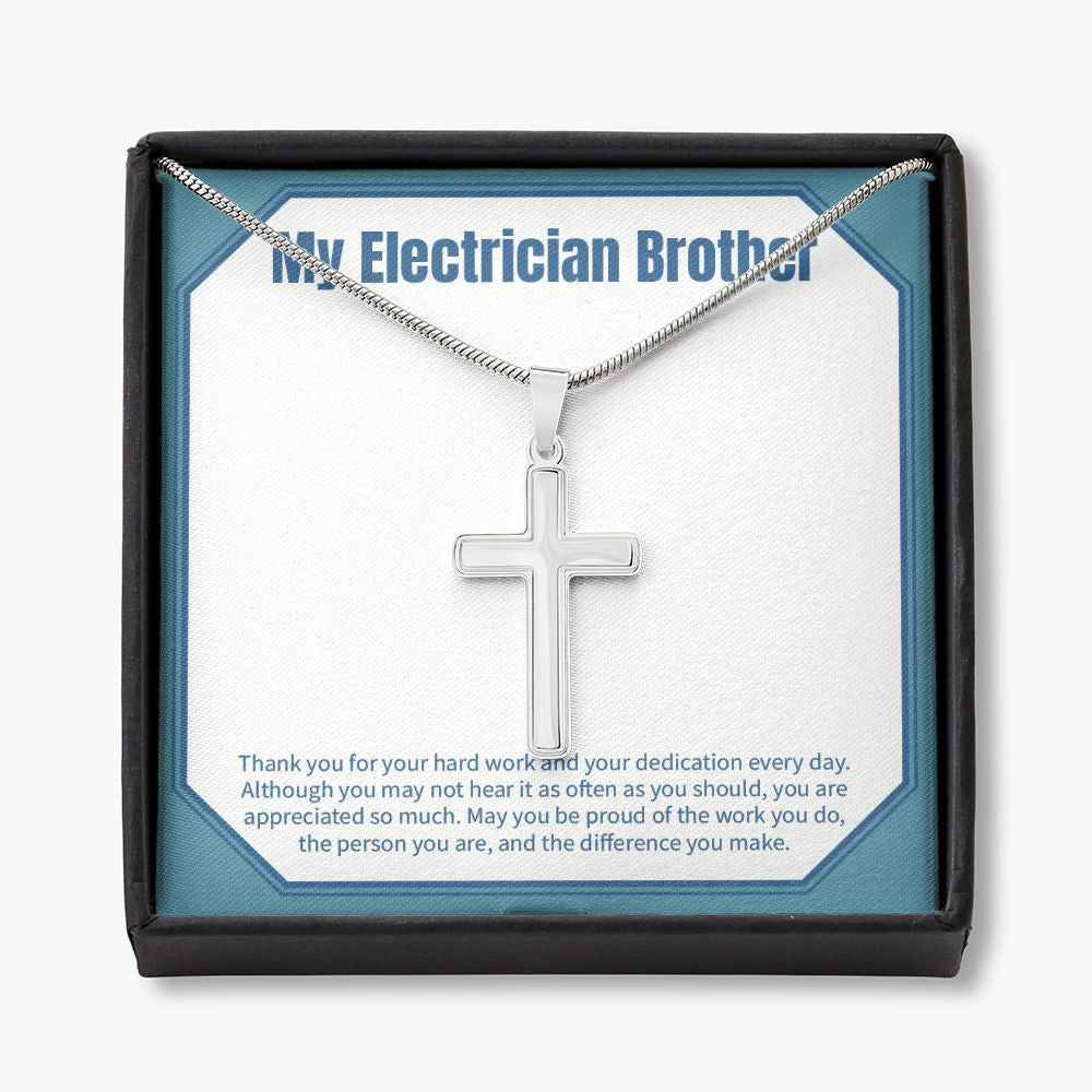 Be Proud Of Your Work stainless steel cross necklace front