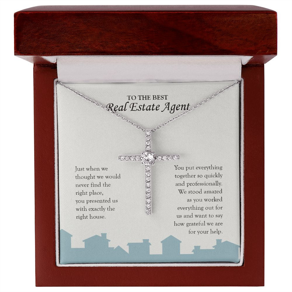Presented the Right House cz cross necklace premium led mahogany wood box