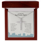 Presented the Right House cz cross necklace premium led mahogany wood box