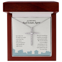Load image into Gallery viewer, Presented the Right House cz cross necklace premium led mahogany wood box
