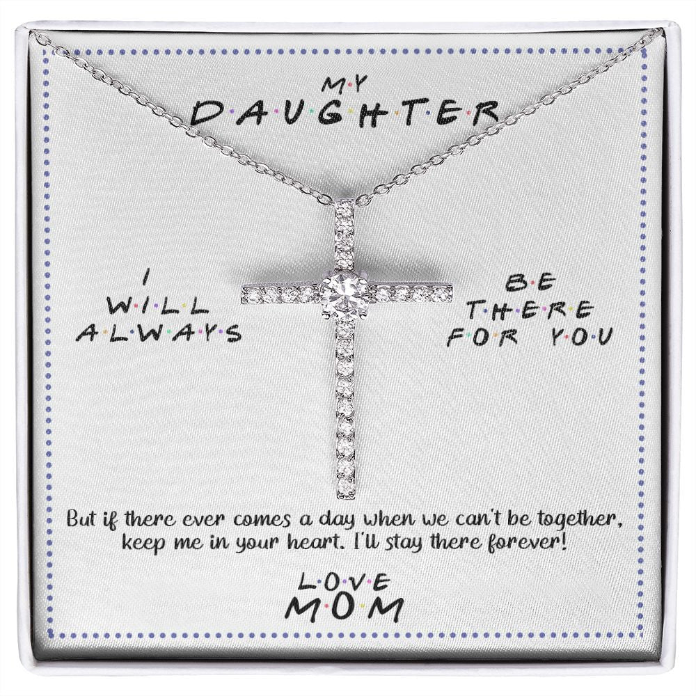 Always Be There cz cross necklace front