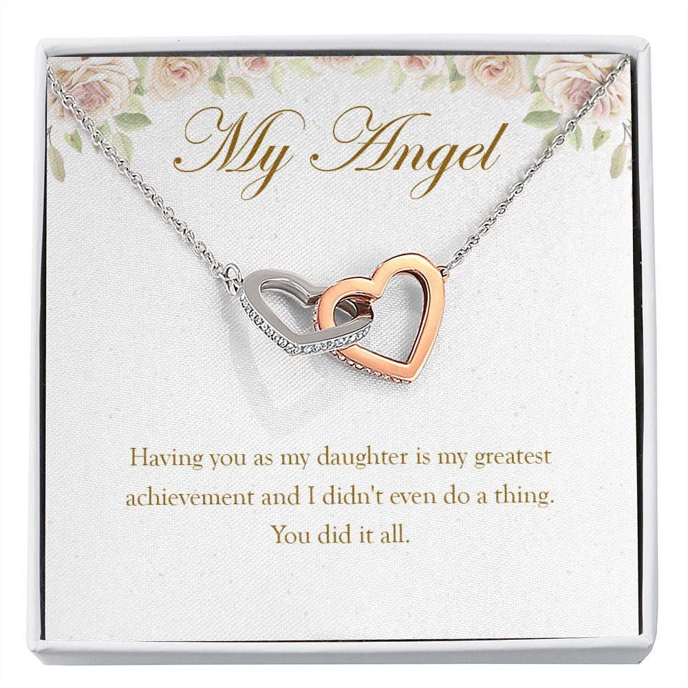 My Greatest Achievement interlocking heart necklace front