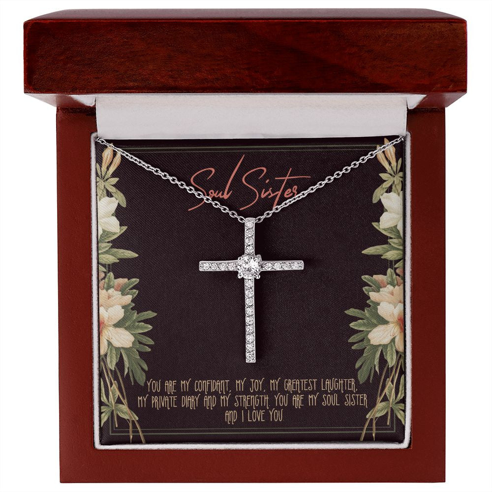 My Greatest Laughter cz cross necklace premium led mahogany wood box