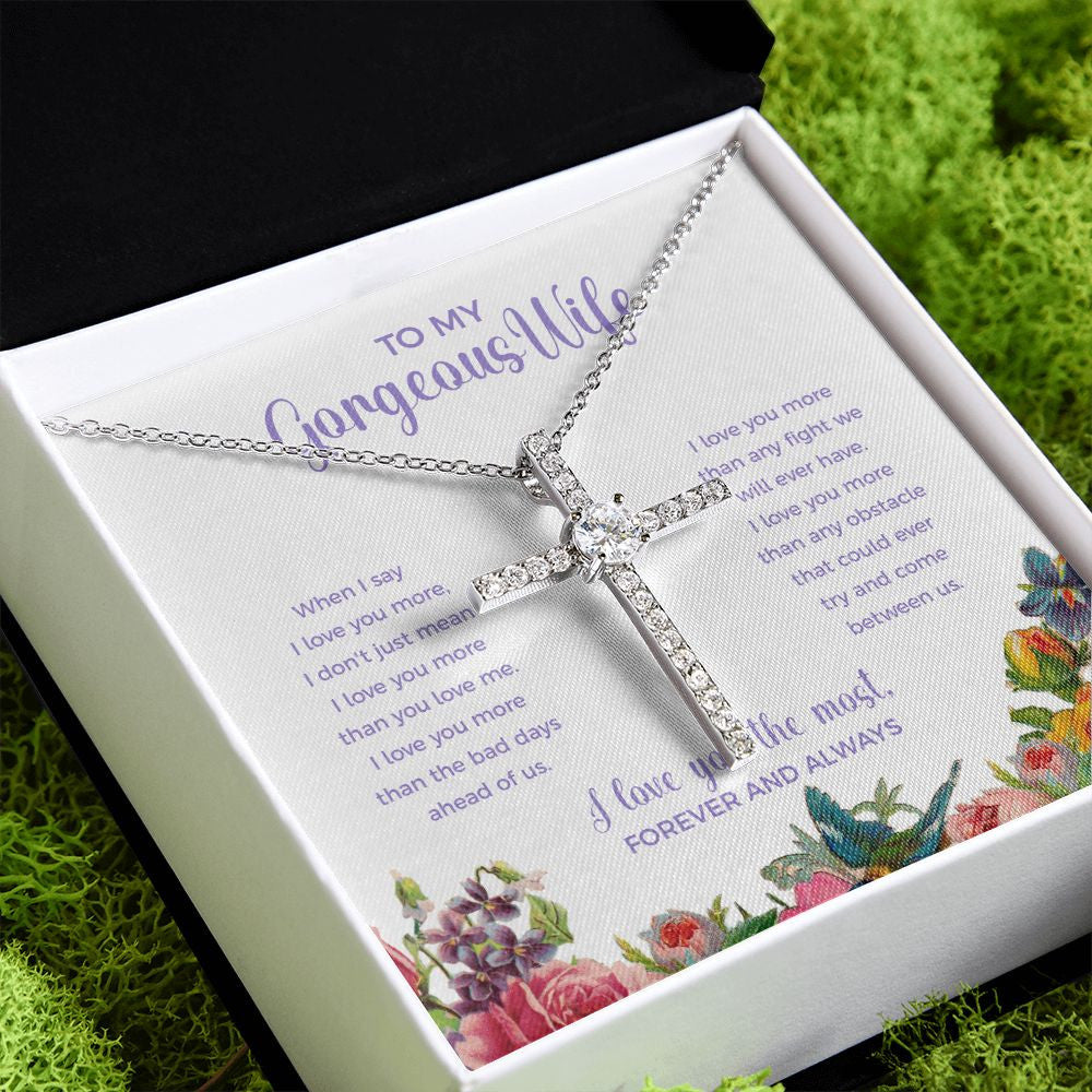 More Than the bad days cz cross pendant close up