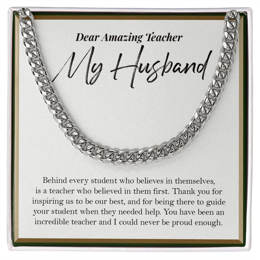 Behind Every Student cuban link chain silver front