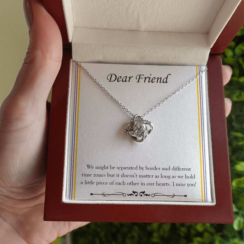 Separated By Border And Time Zone love knot necklace luxury led box hand holding