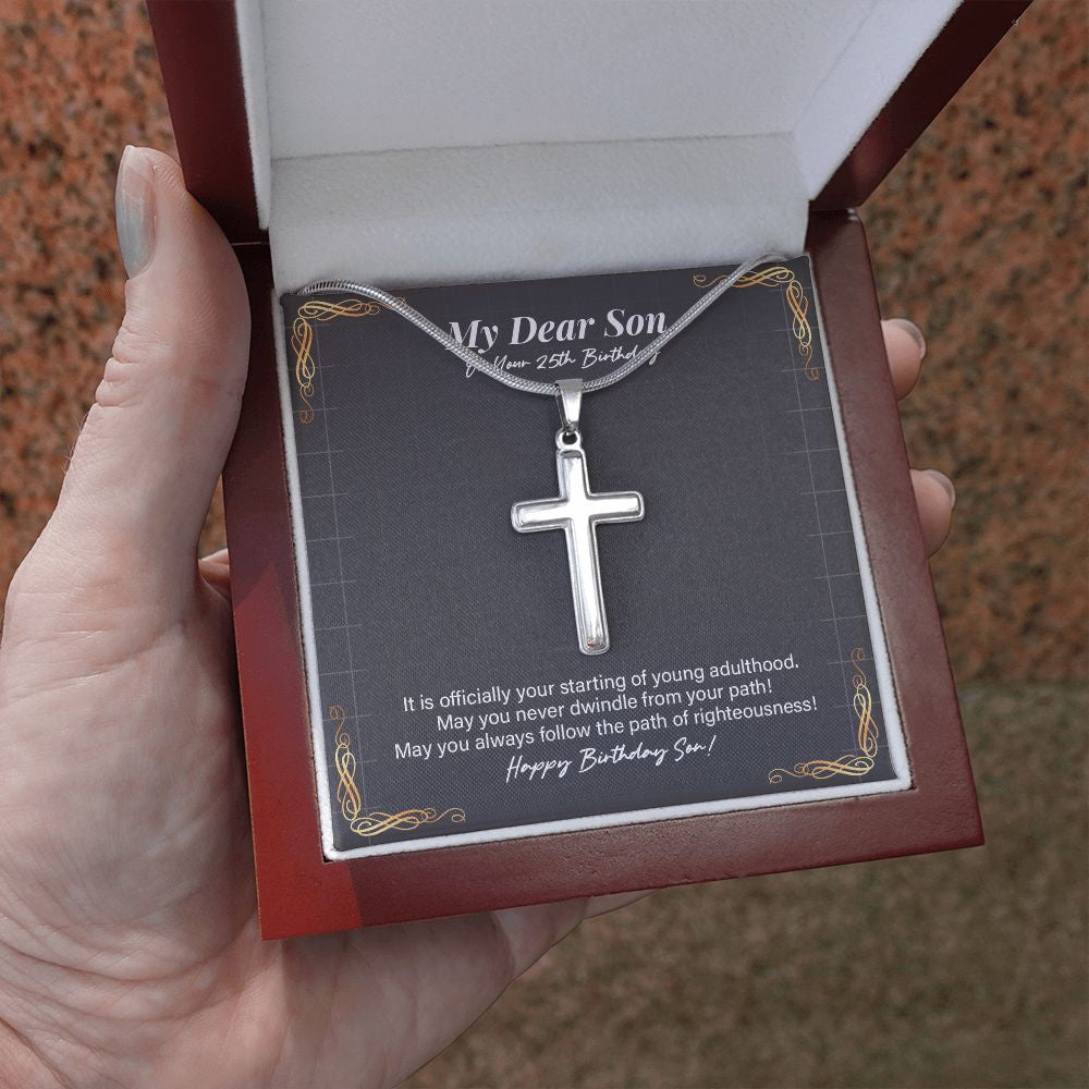 Never Dwindle From Your Path stainless steel cross luxury led box hand holding