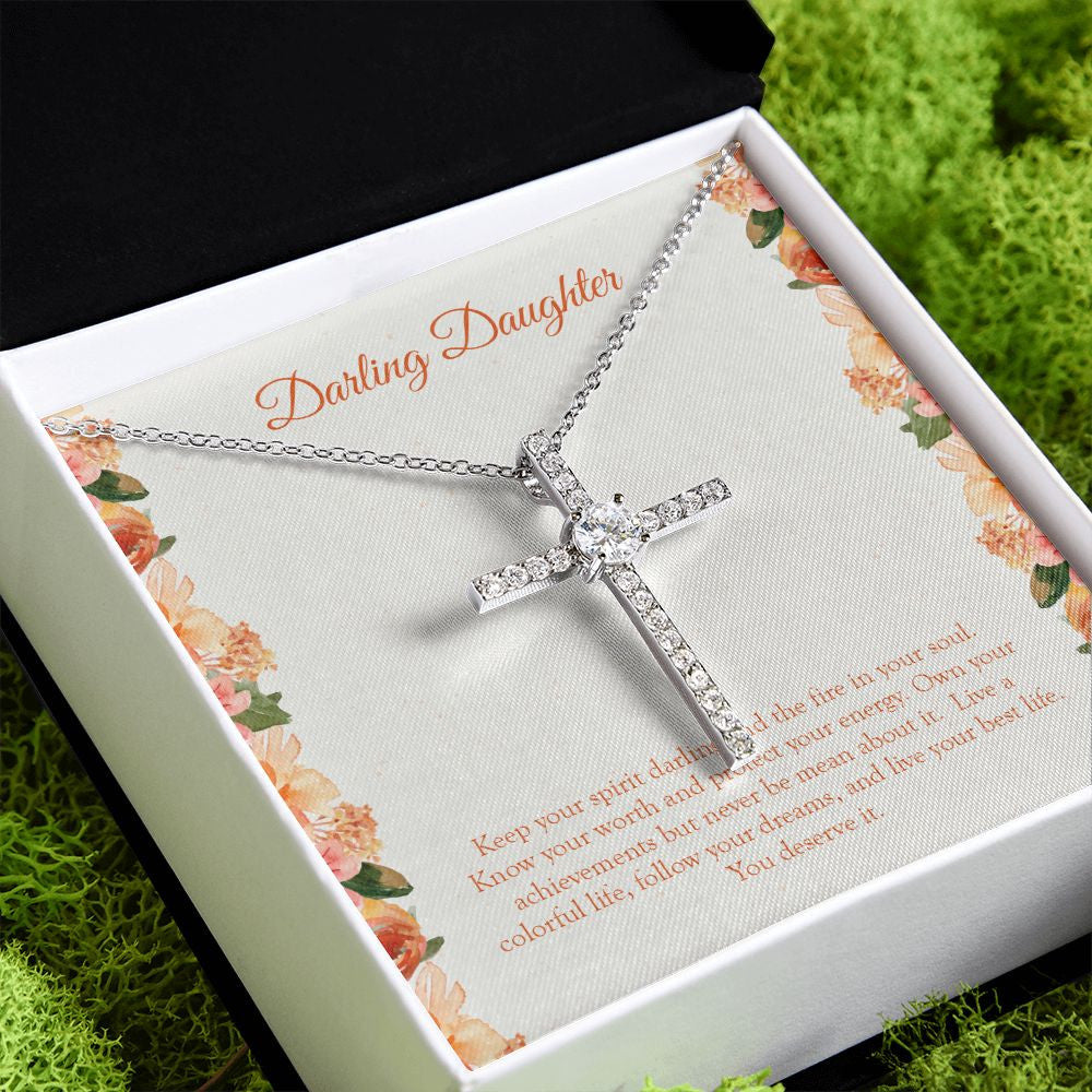 Live A Colorful Life cz cross pendant close up