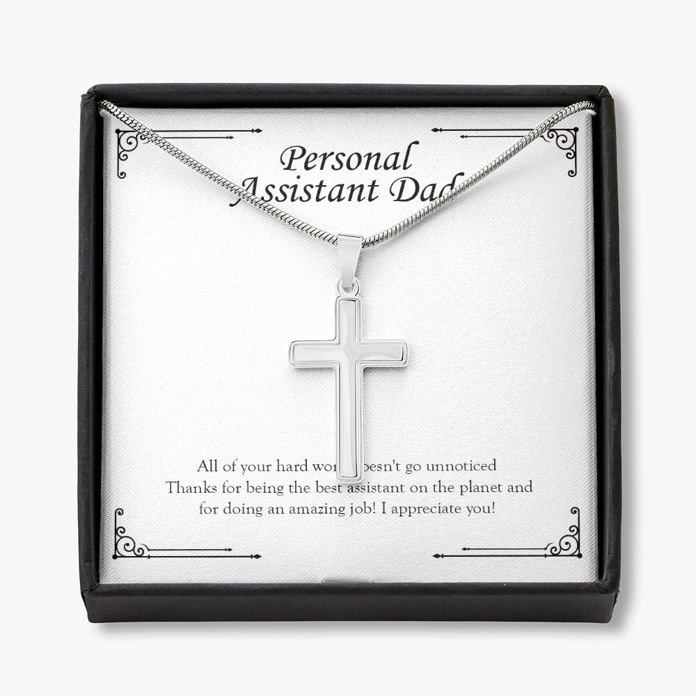 Work Doesn't  Go Unnoticed stainless steel cross necklace front