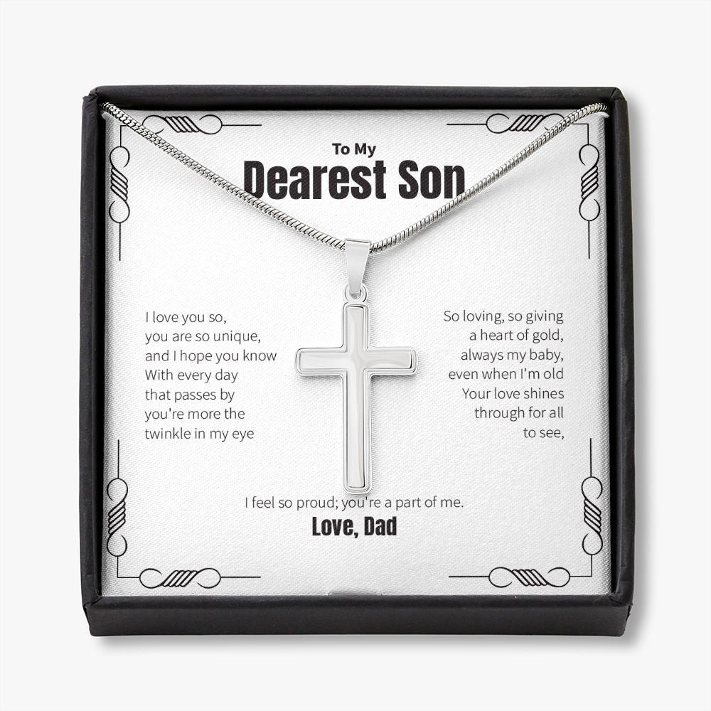 A Heart Of Gold stainless steel cross necklace front