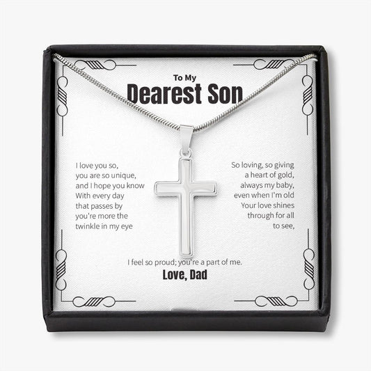 A Heart Of Gold stainless steel cross necklace front