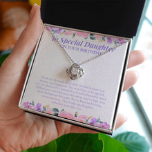 Load image into Gallery viewer, Kept Your Spirit love knot necklace in hand
