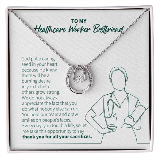 Caring Seed In Your Heart horseshoe necklace front