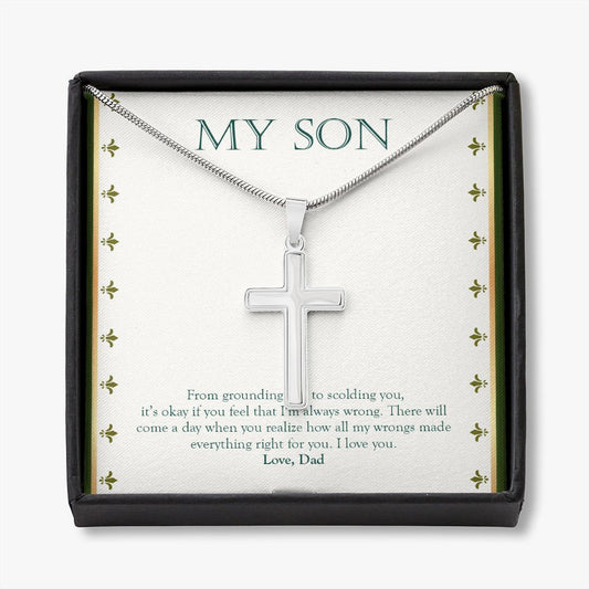 Made Wrong Everything Right stainless steel cross necklace front