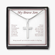 Load image into Gallery viewer, Stronger Than You Seem stainless steel cross necklace front
