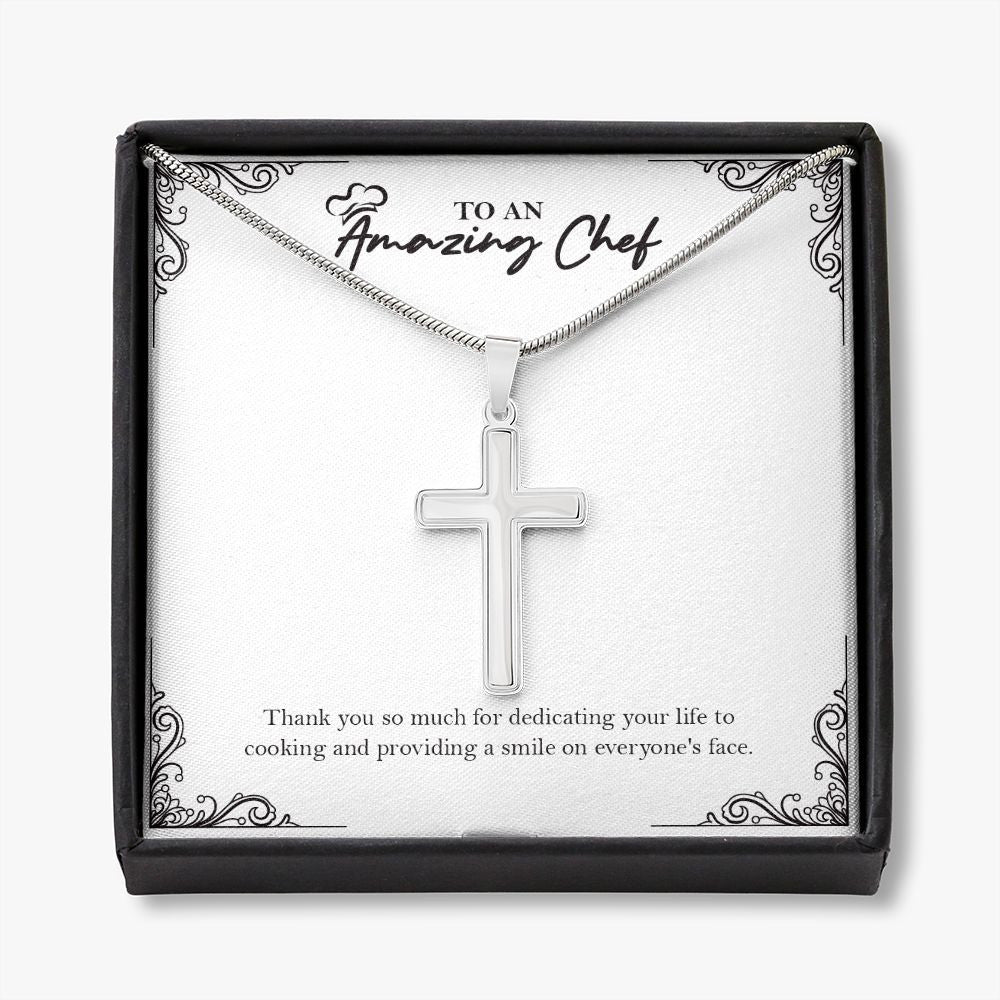 Dedicating Life To Cooking stainless steel cross necklace front