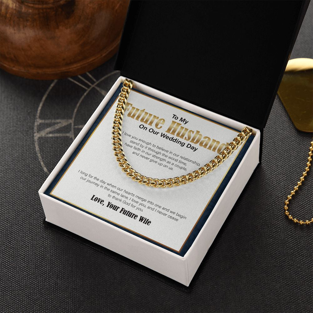 I Love You Enough cuban link chain gold box side view