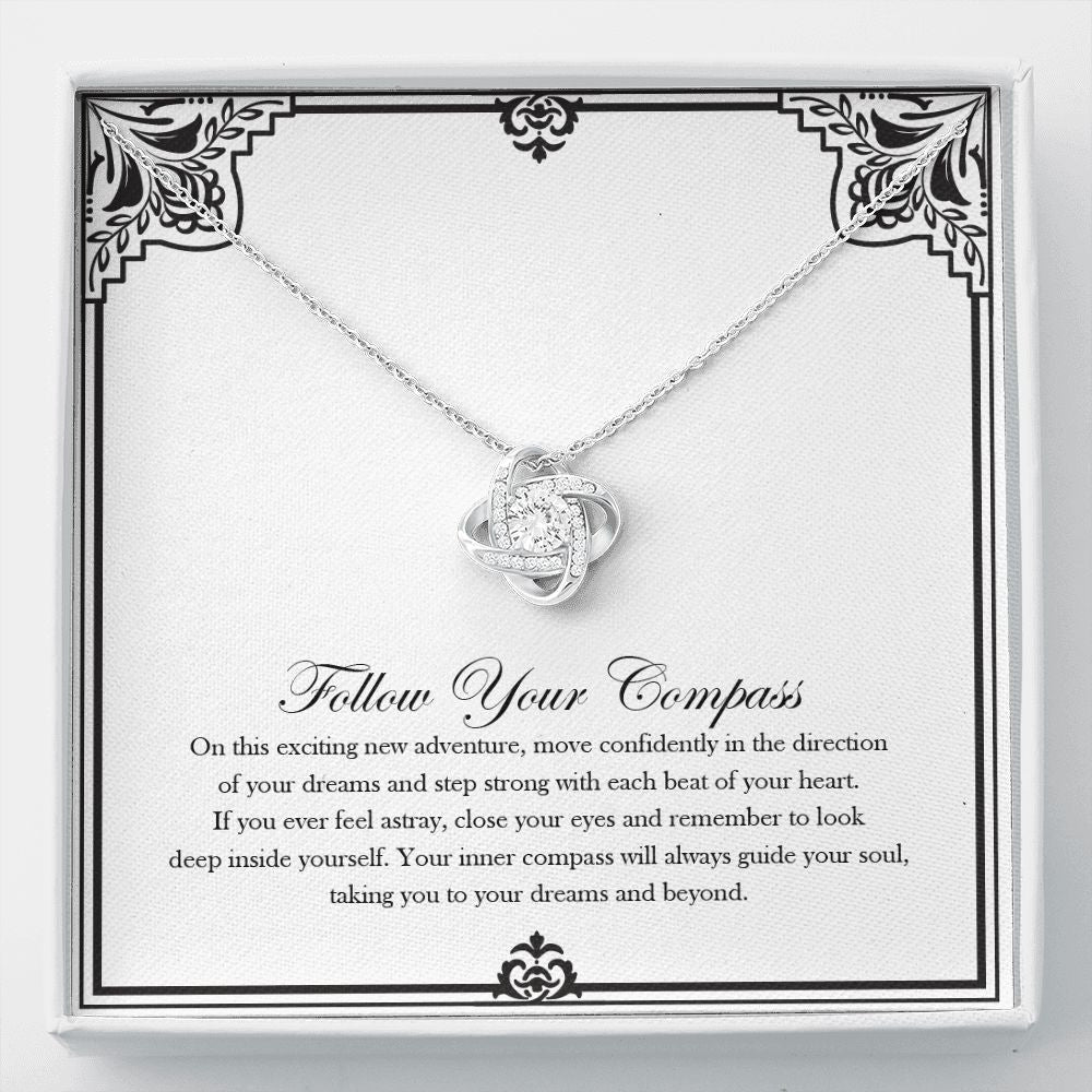 Follow Your Compass love knot necklace front
