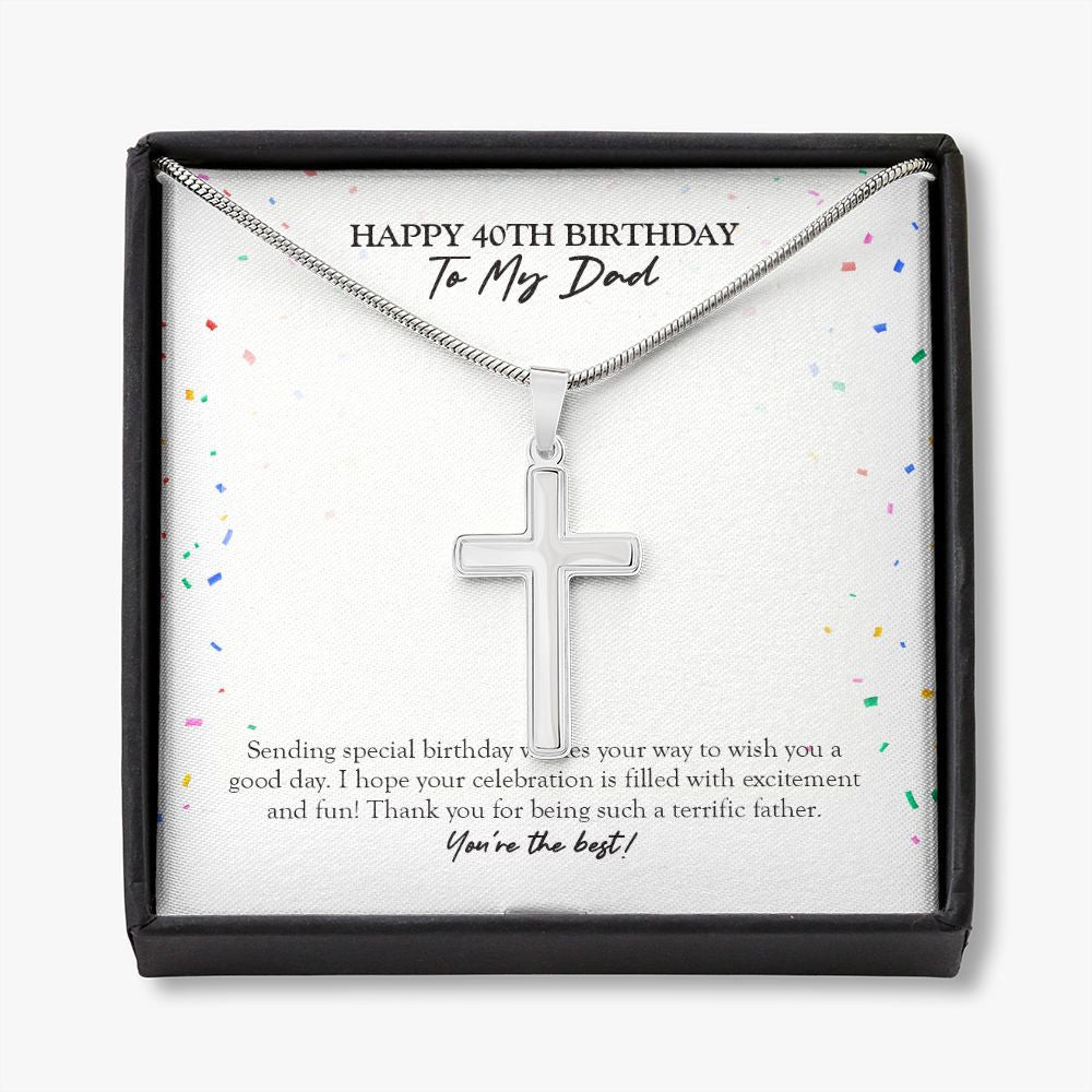 Excitement And Fun stainless steel cross necklace front