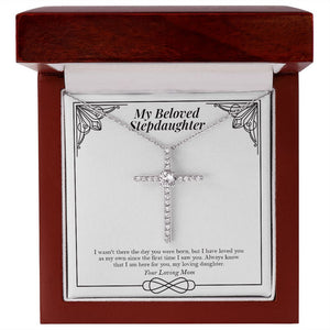 Loved You As My Own cz cross necklace premium led mahogany wood box