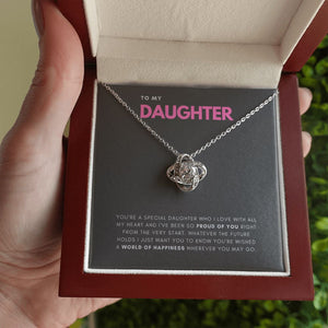 World Of Happiness love knot necklace luxury led box hand holding