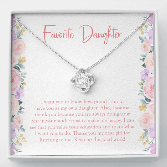 How Proud I Am To You love knot necklace front