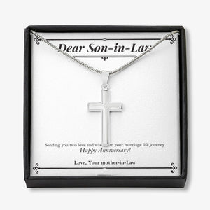 Marriage Life Journey stainless steel cross necklace front