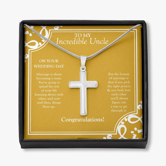 Becoming A Team stainless steel cross necklace front