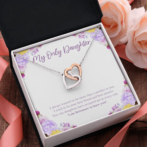 Fortunate To Have You interlocking heart pendant pink flower