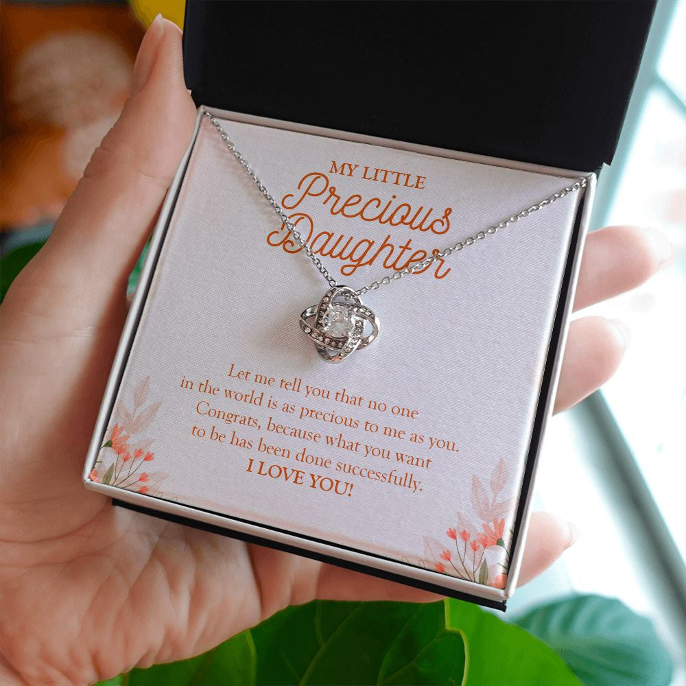 World Precious Daughter love knot necklace in hand