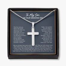 Load image into Gallery viewer, Bless Your Marriage stainless steel cross necklace front
