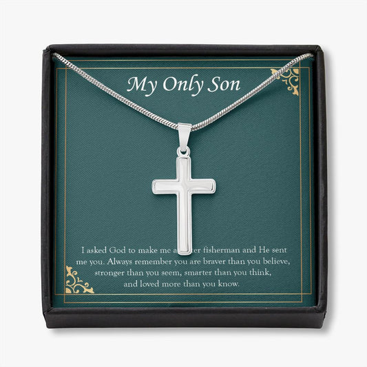 Better Fisherman stainless steel cross necklace front
