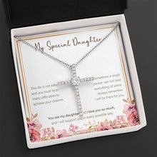 Load image into Gallery viewer, Achieve Your Dreams cz cross necklace close up
