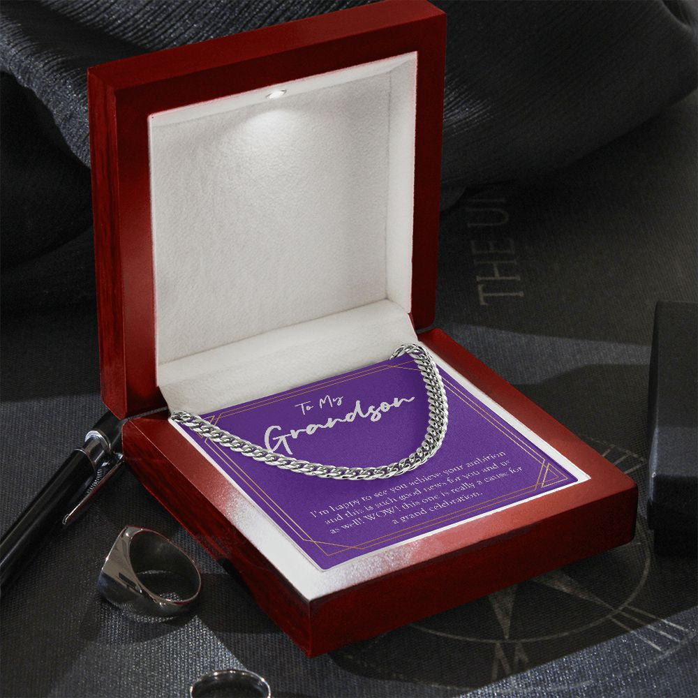 Achieve Your Ambition cuban link chain silver premium led mahogany wood box