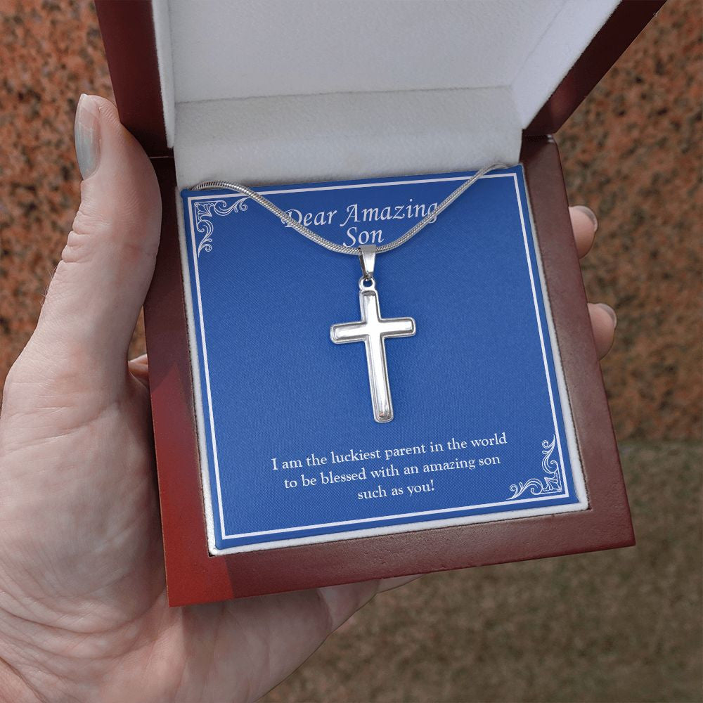 Luckiest In The World stainless steel cross luxury led box hand holding