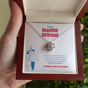 Everytime I See You, I Fall In Love love knot necklace luxury led box hand holding