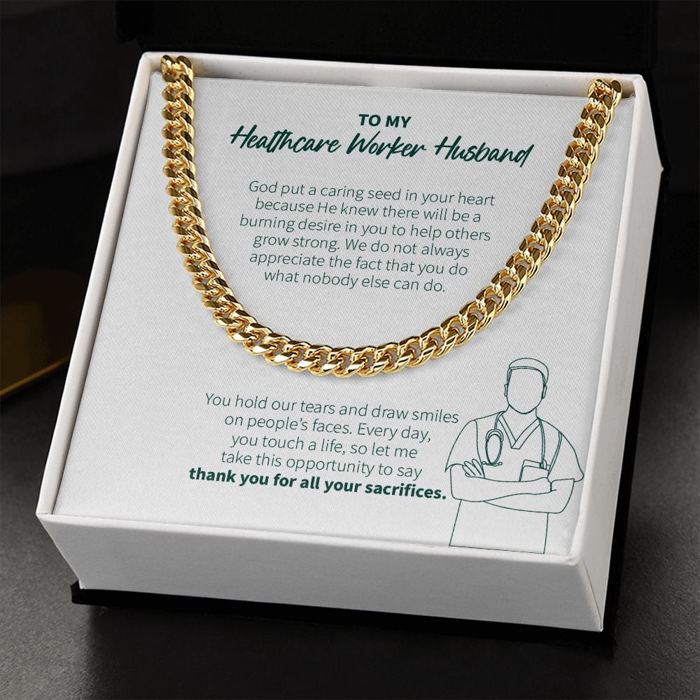 Caring Seed In Your Heart cuban link chain gold standard box